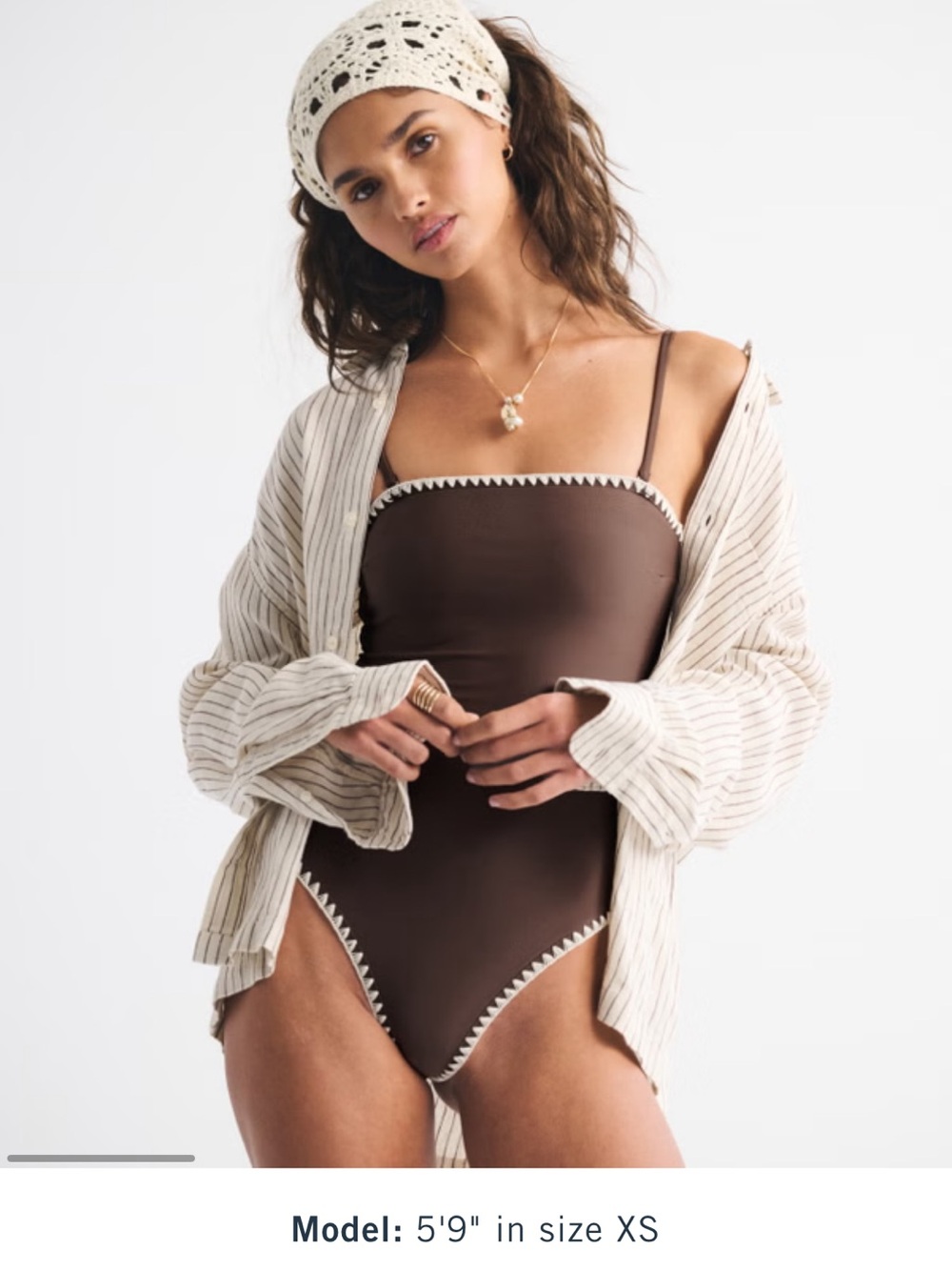 Abercrombie & Fitch Brown One-Piece Swimsuit with Cream Trim